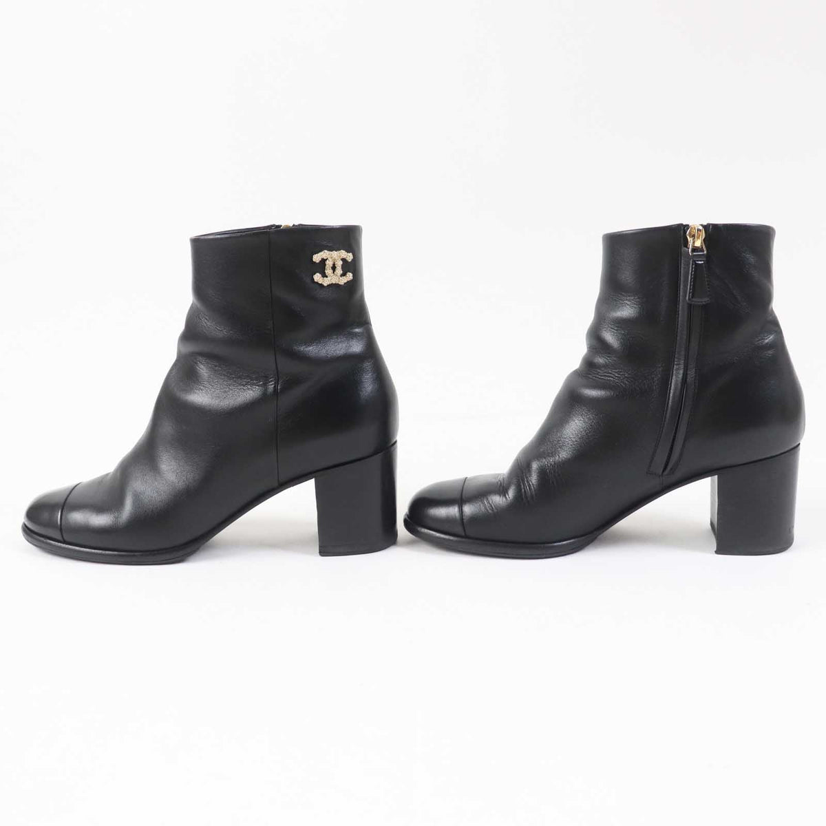 CHANEL short boots G36307 leather black 38