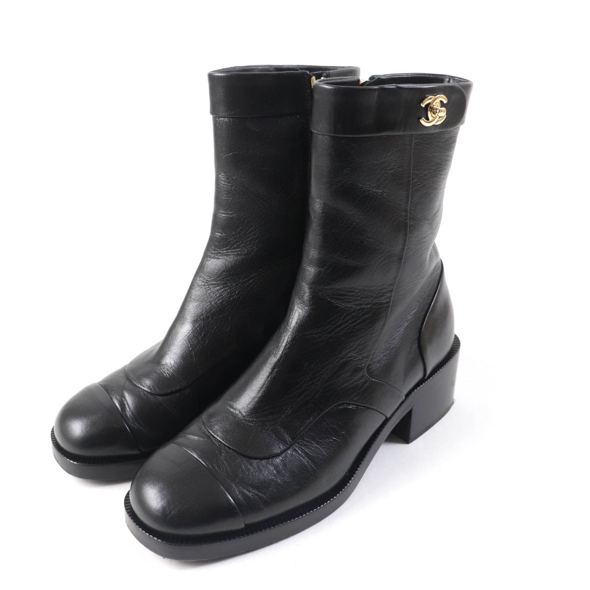 CHANEL short boots G39172 leather black 36.5