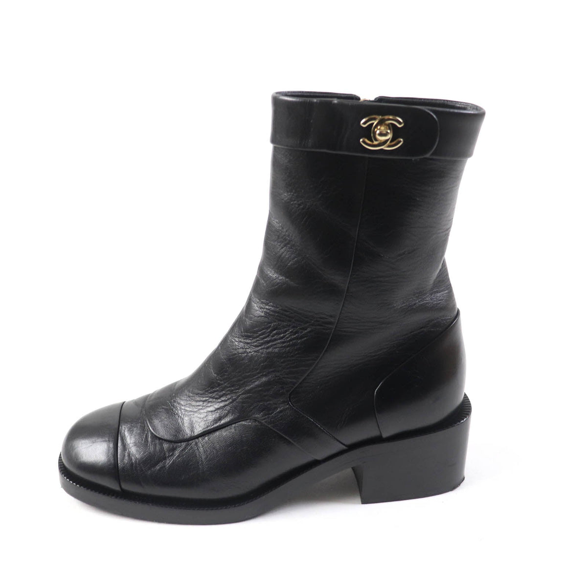 CHANEL short boots G39172 leather black 36.5