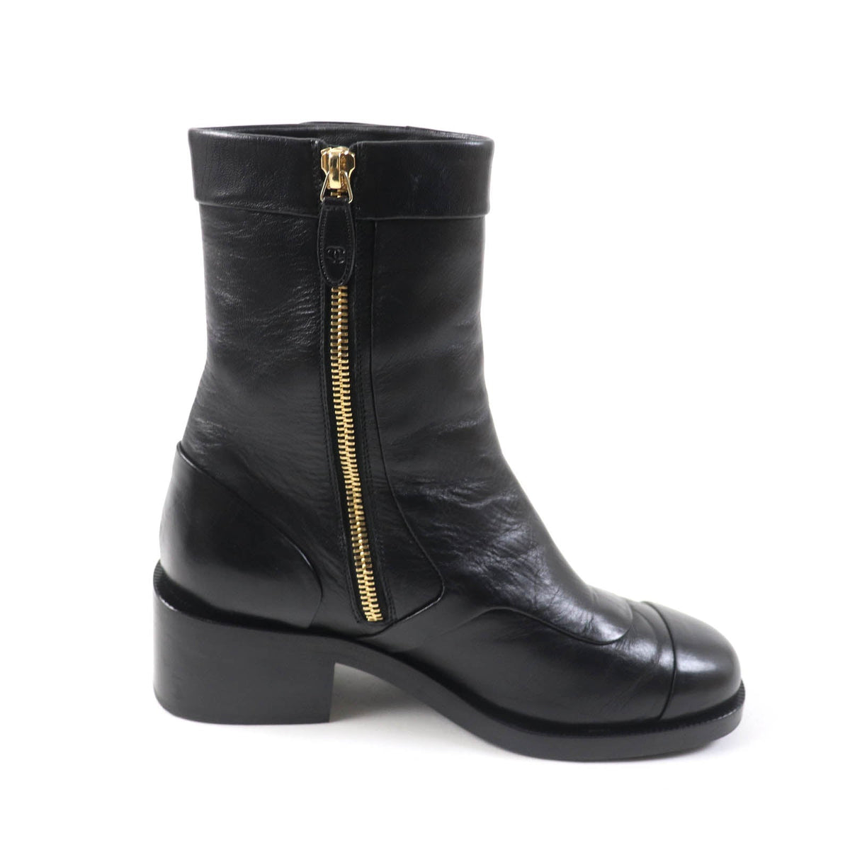 CHANEL short boots G39172 leather black 36.5