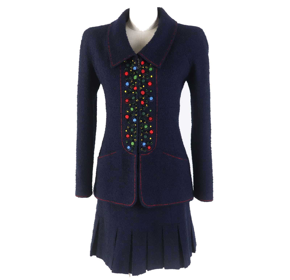CHANEL setup 97A P09685 wool Navy 36