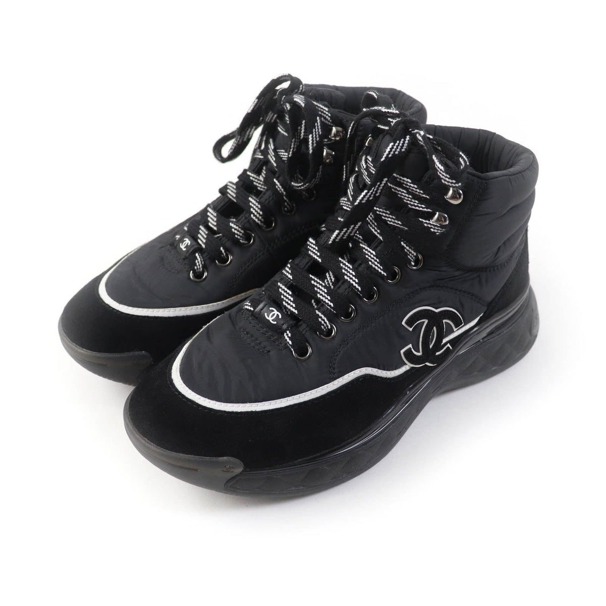CHANEL High cut sneakers G35205 Nylon suede black 37