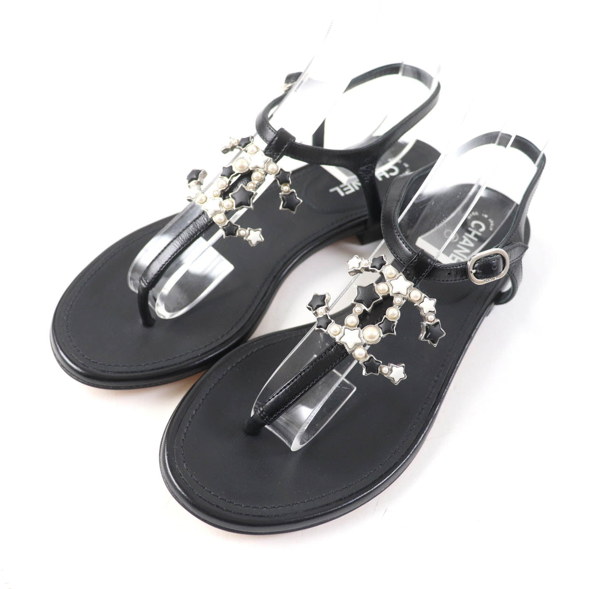 CHANEL Sandals G24355 leather black 34.5