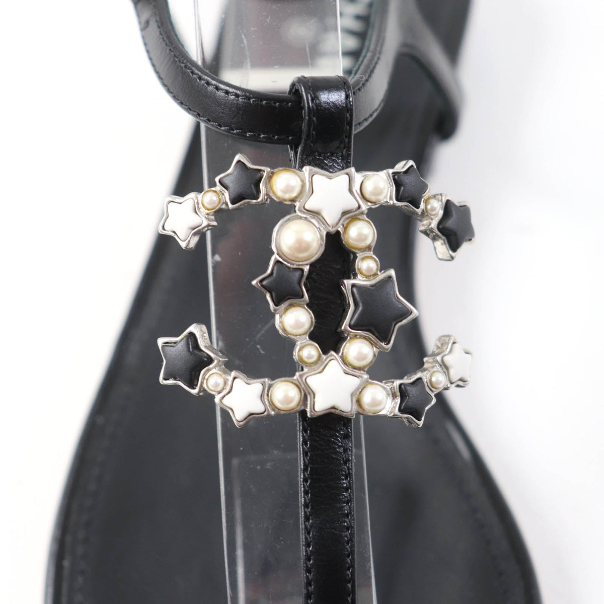 CHANEL Sandals G24355 leather black 34.5