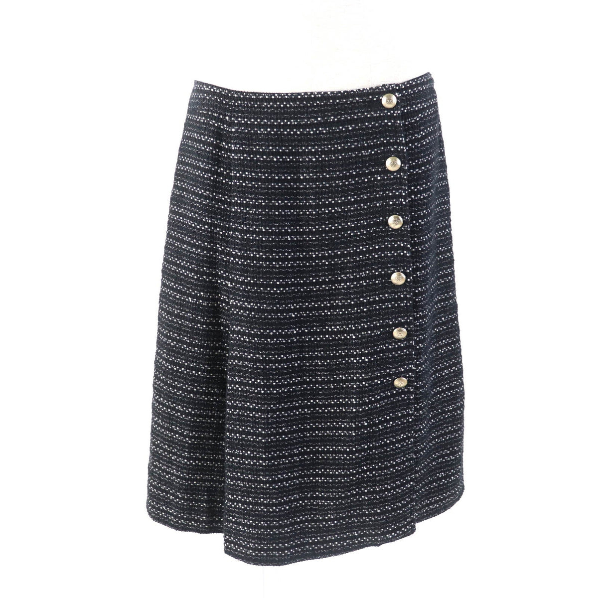 CHANEL Wrap skirt 05P P25509 cotton Black White 38