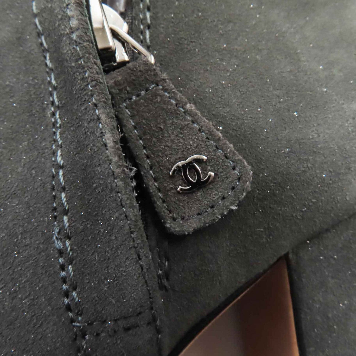 CHANEL short boots G29932 Suede leather Charcoal Grey Glitter 37.5