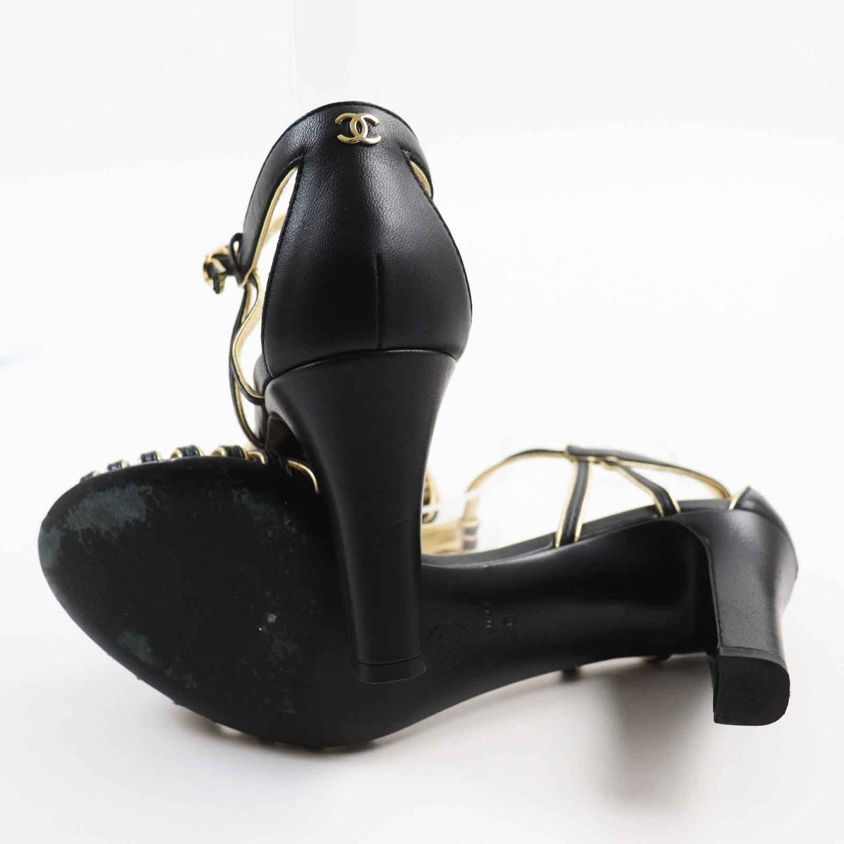 CHANEL pumps G37381 leather Black gold 36