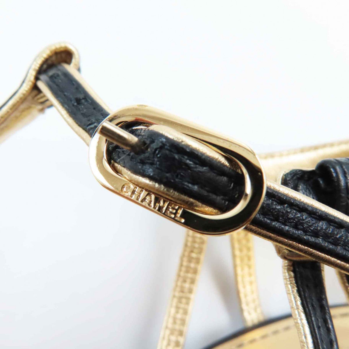 CHANEL pumps G37381 leather Black gold 36