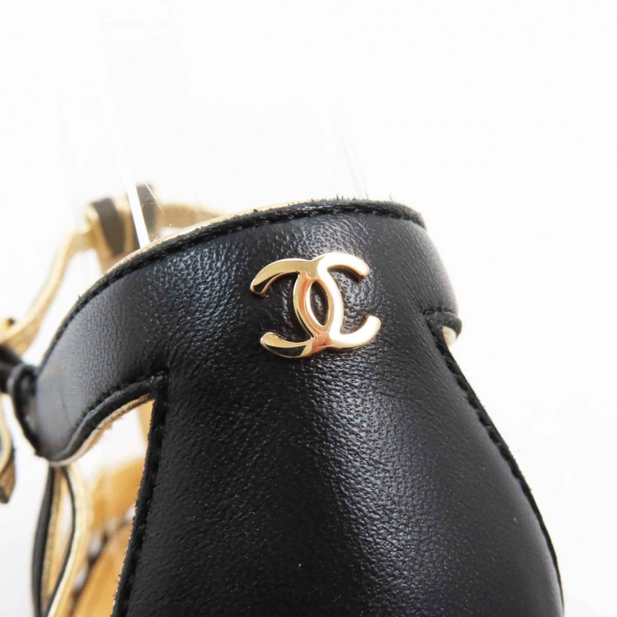 CHANEL pumps G37381 leather Black gold 36
