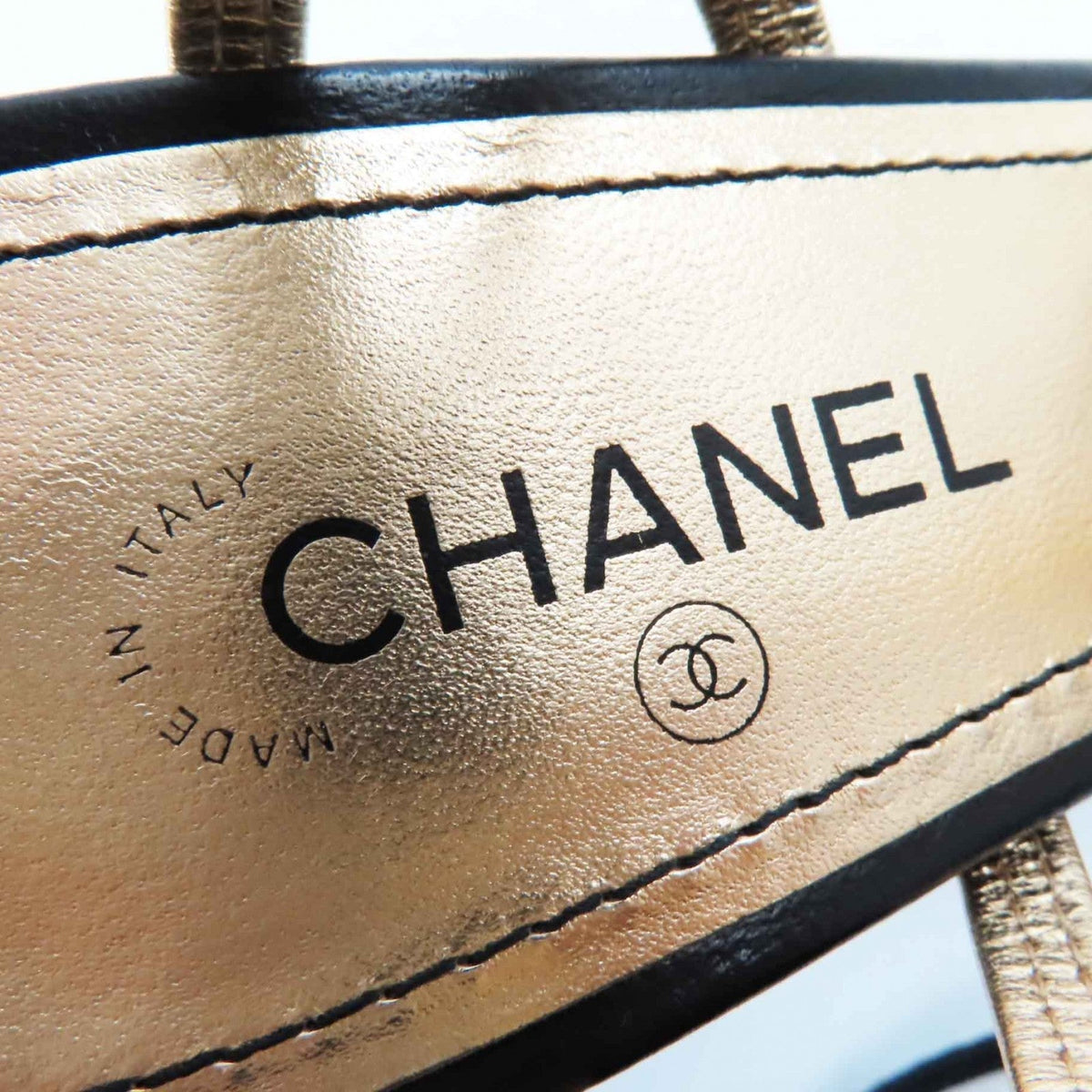 CHANEL pumps G37381 leather Black gold 36