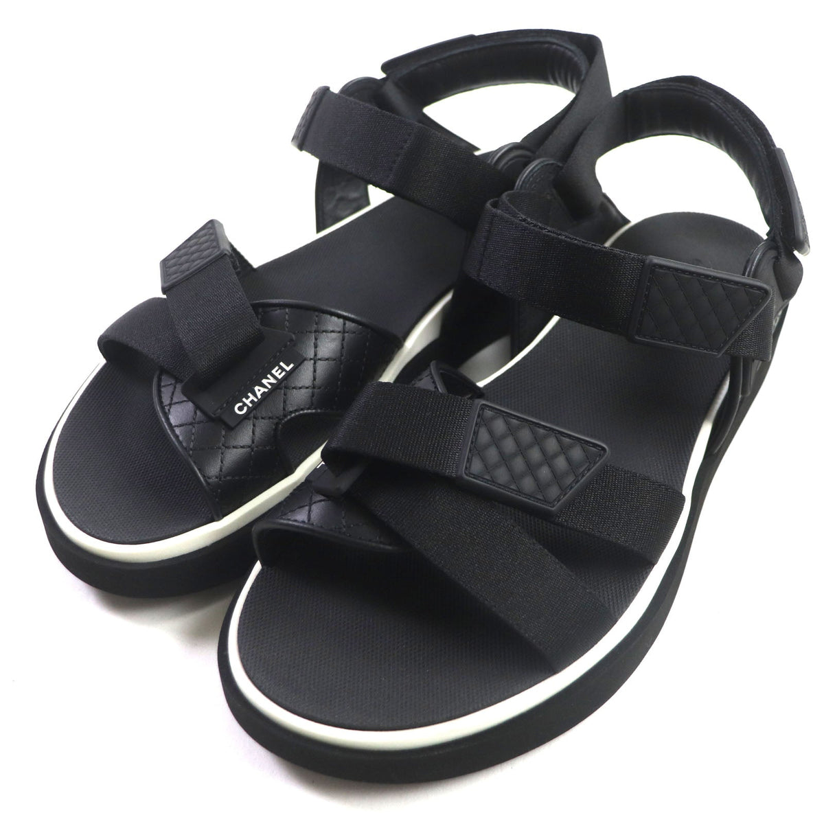 CHANEL Sandals G45084 leather black Velcro 43