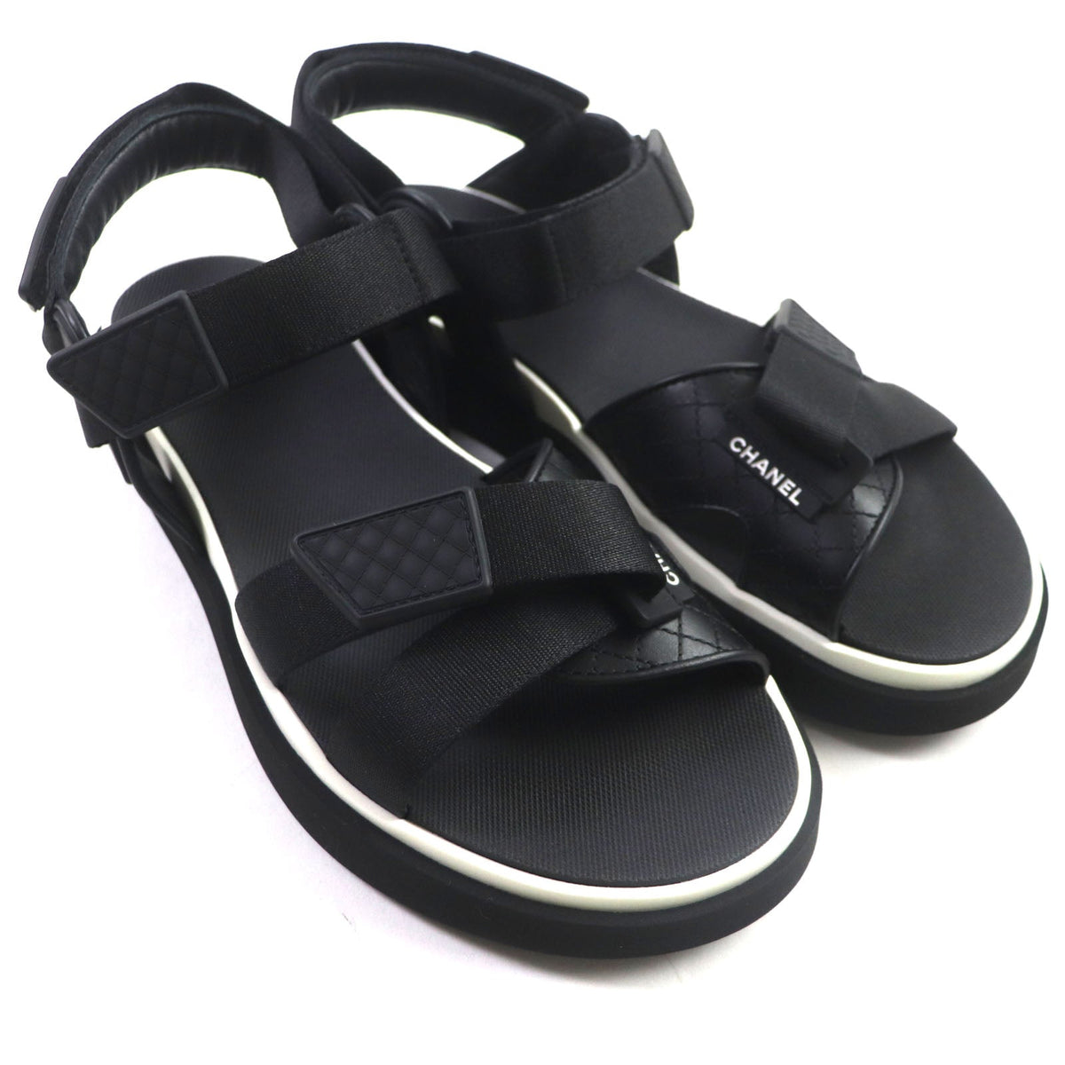 CHANEL Sandals G45084 leather black Velcro 43