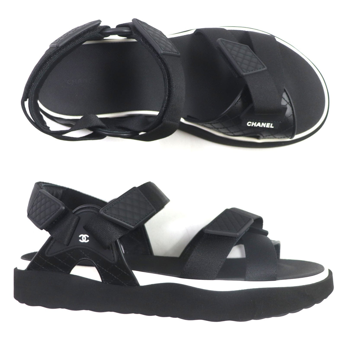 CHANEL Sandals G45084 leather black Velcro 43