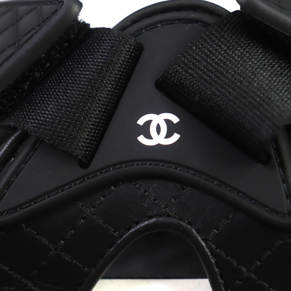 CHANEL Sandals G45084 leather black Velcro 43