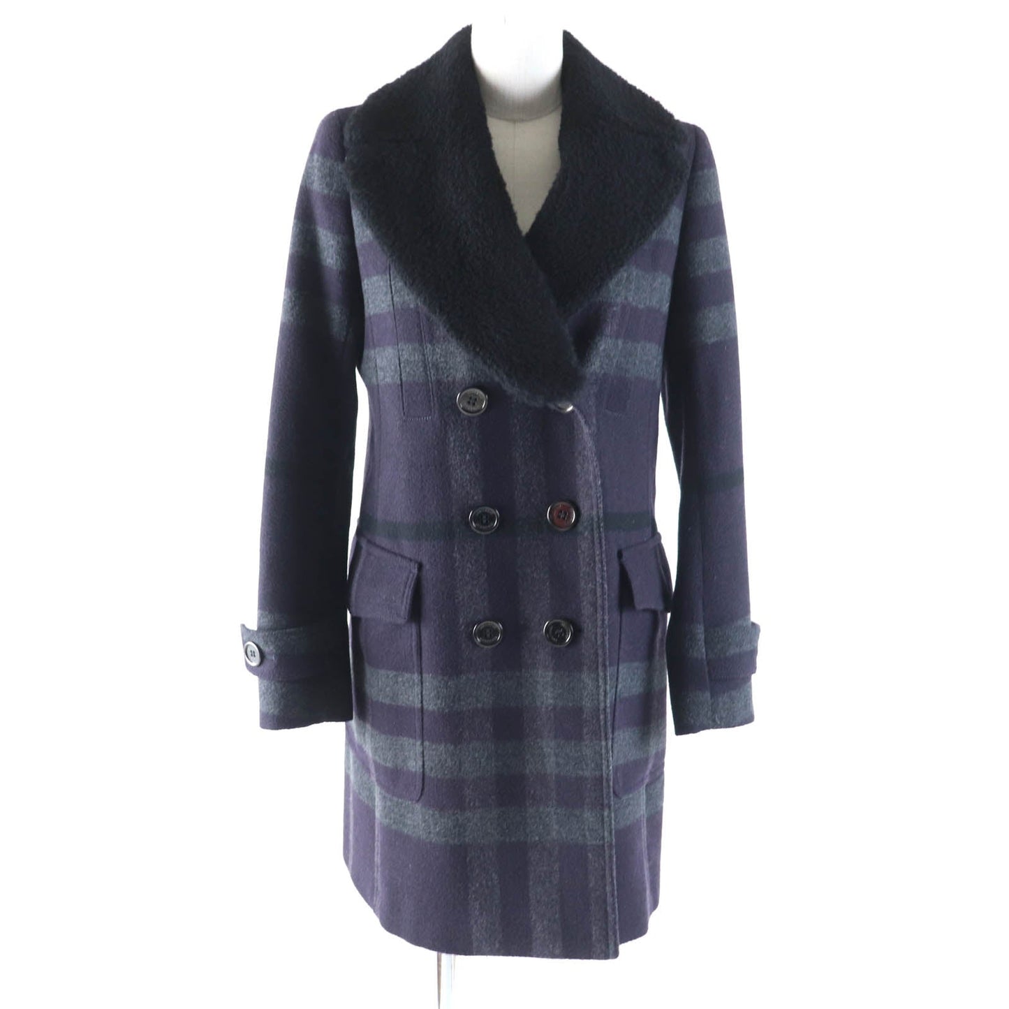 Burberry Wool Polyester Mouton Double Breasted Coat