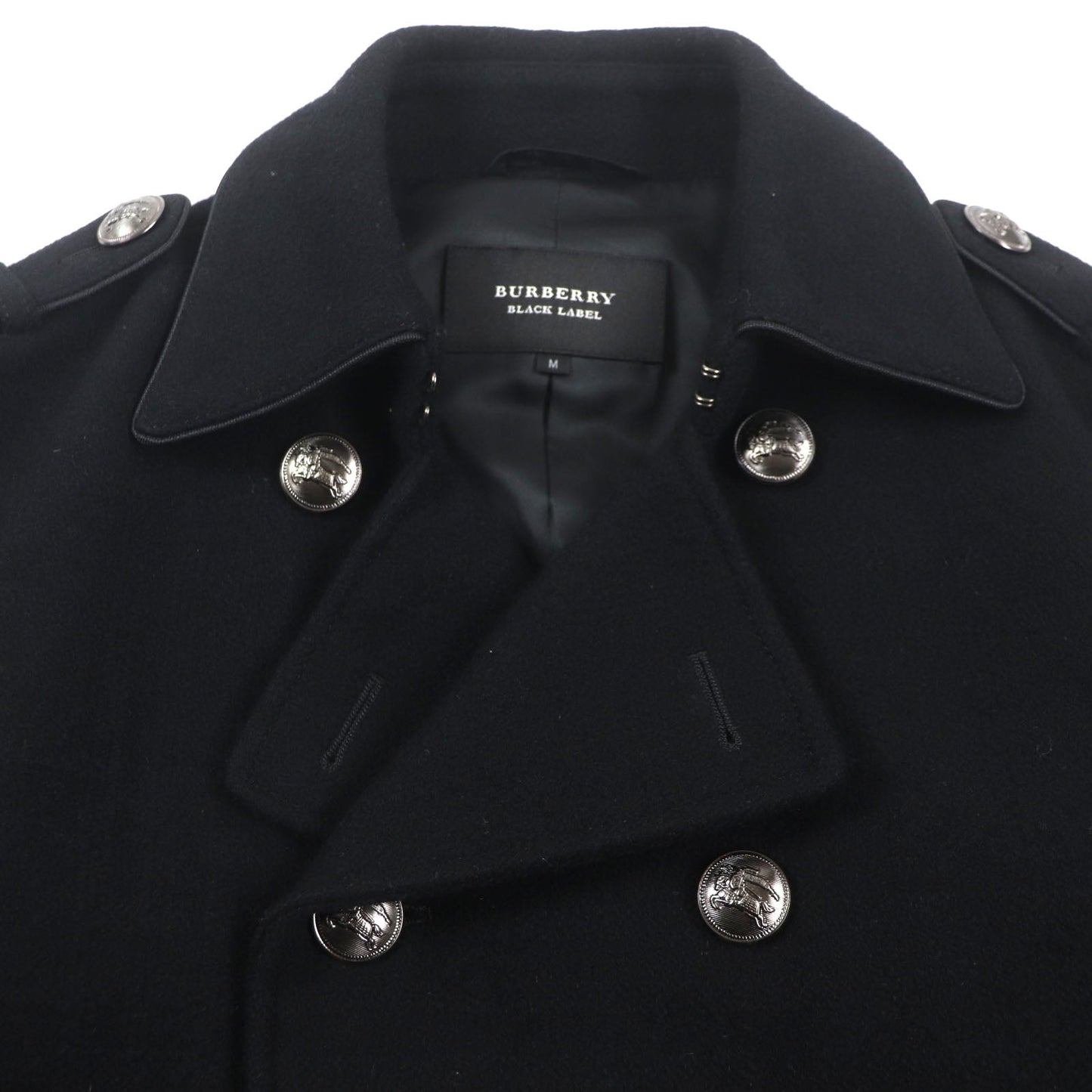 Burberry Wool Nylon Double Breasted Pea Coat Black M
