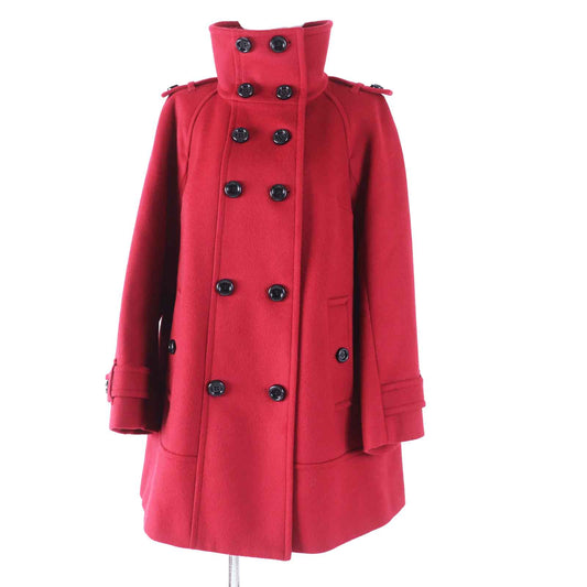 Burberry Wool Nylon Stand Collar Pea Coat Red