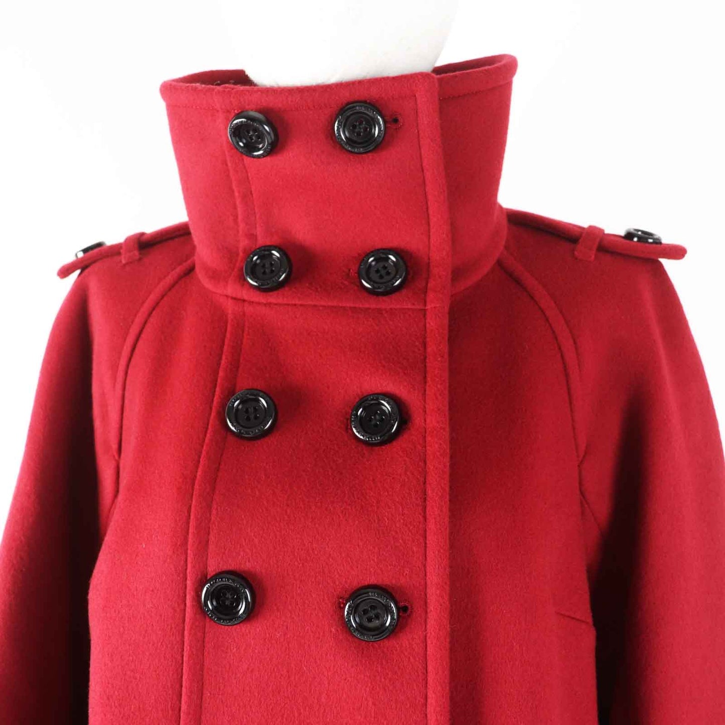 Burberry Wool Nylon Stand Collar Pea Coat Red