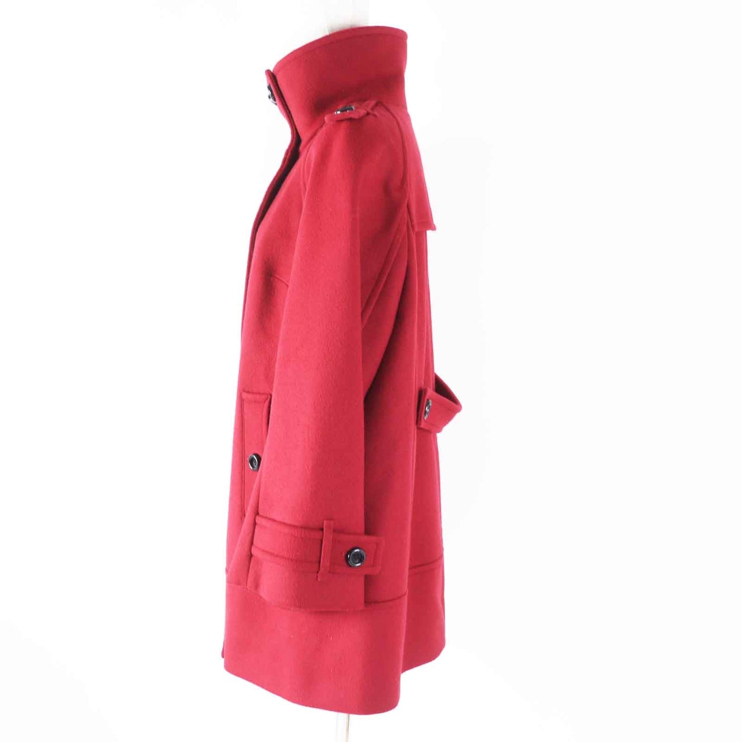 Burberry Wool Nylon Stand Collar Pea Coat Red