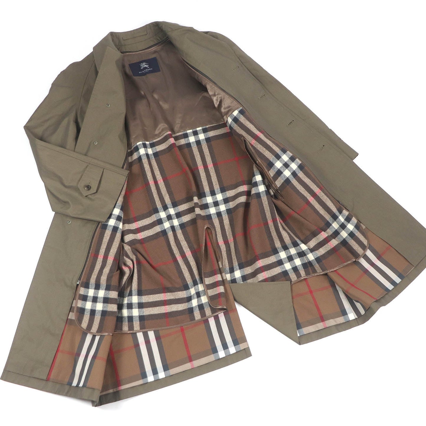 Burberry Cotton Liner Check Coat Khaki
