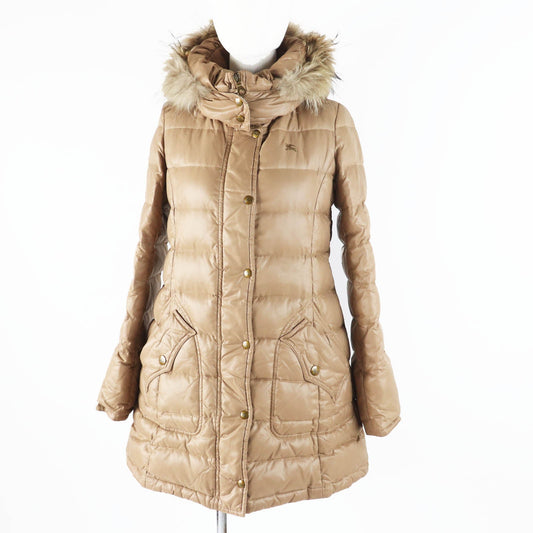 Burberry Nylon Fur Hood Down Coat Brown Women
