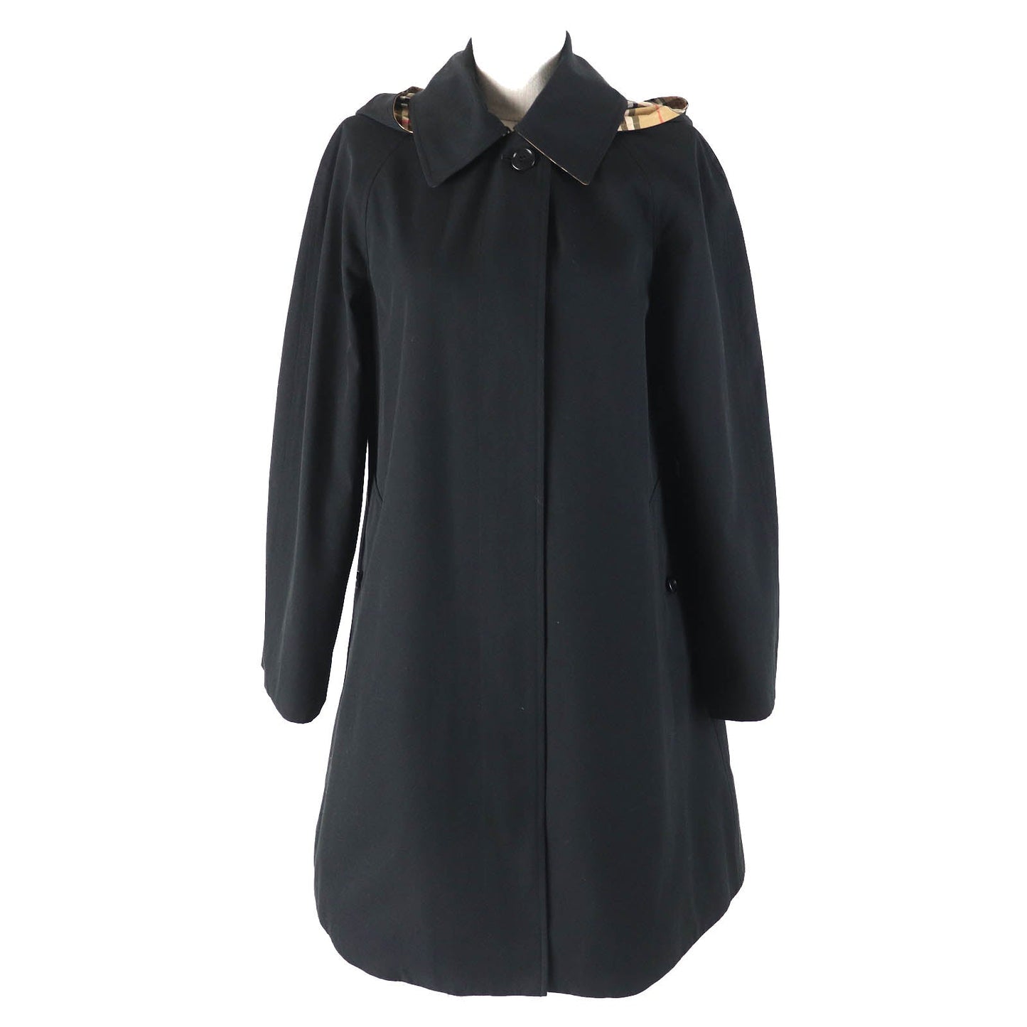Burberry Cotton Hooded A-Line Coat Black 38