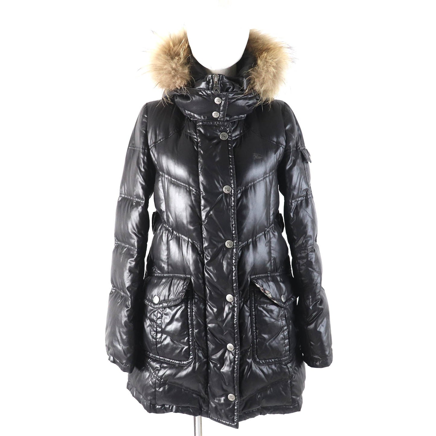Burberry Nylon Checkered Hooded Down Coat