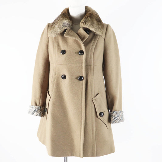 Burberry Wool Nylon Rabbit Fur Pea Coat Beige