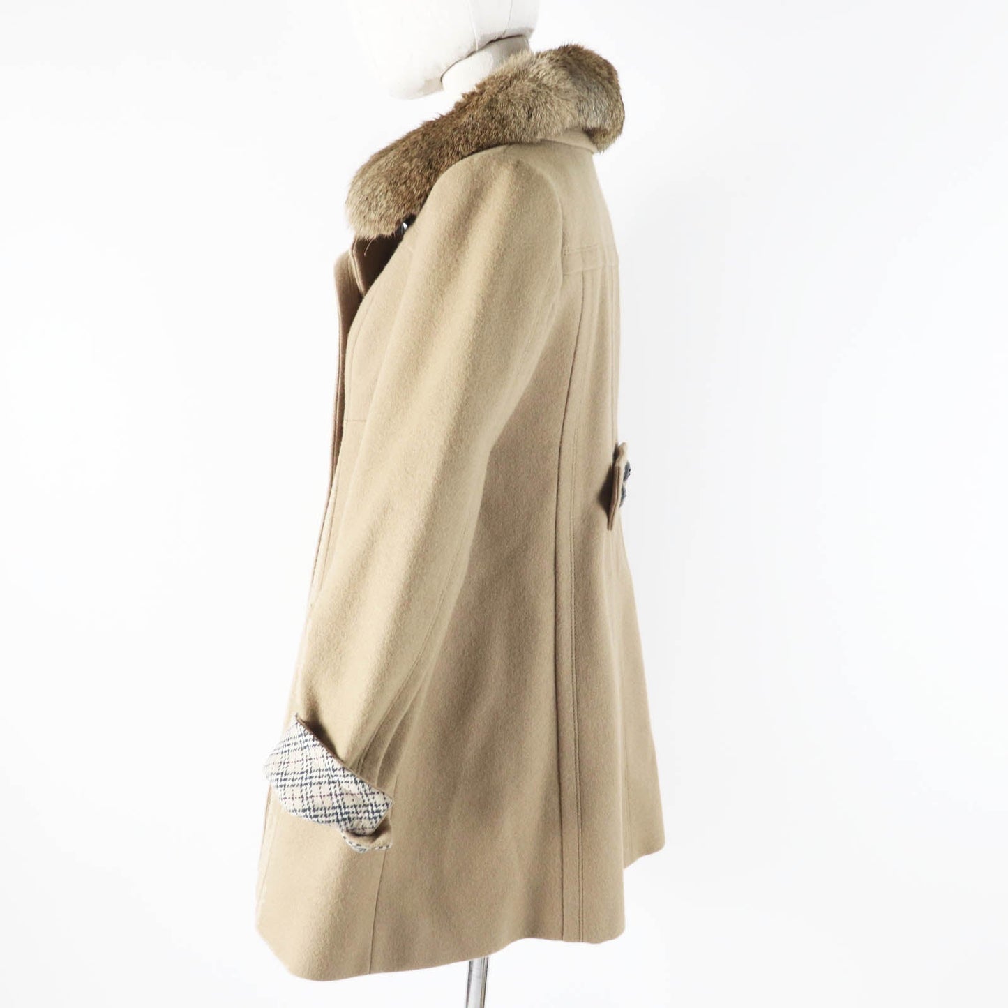 Burberry Wool Nylon Rabbit Fur Pea Coat Beige