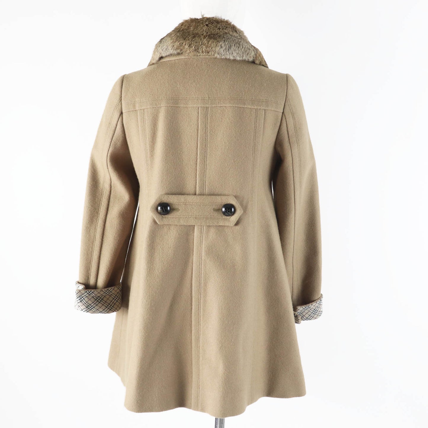 Burberry Wool Nylon Rabbit Fur Pea Coat Beige