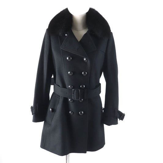 Burberry Wool Cashmere Fox Fur Trench Coat Black