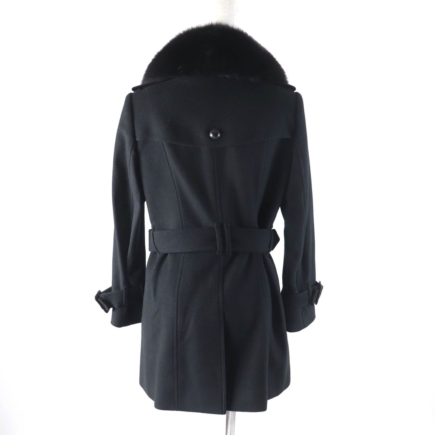 Burberry Wool Cashmere Fox Fur Trench Coat Black