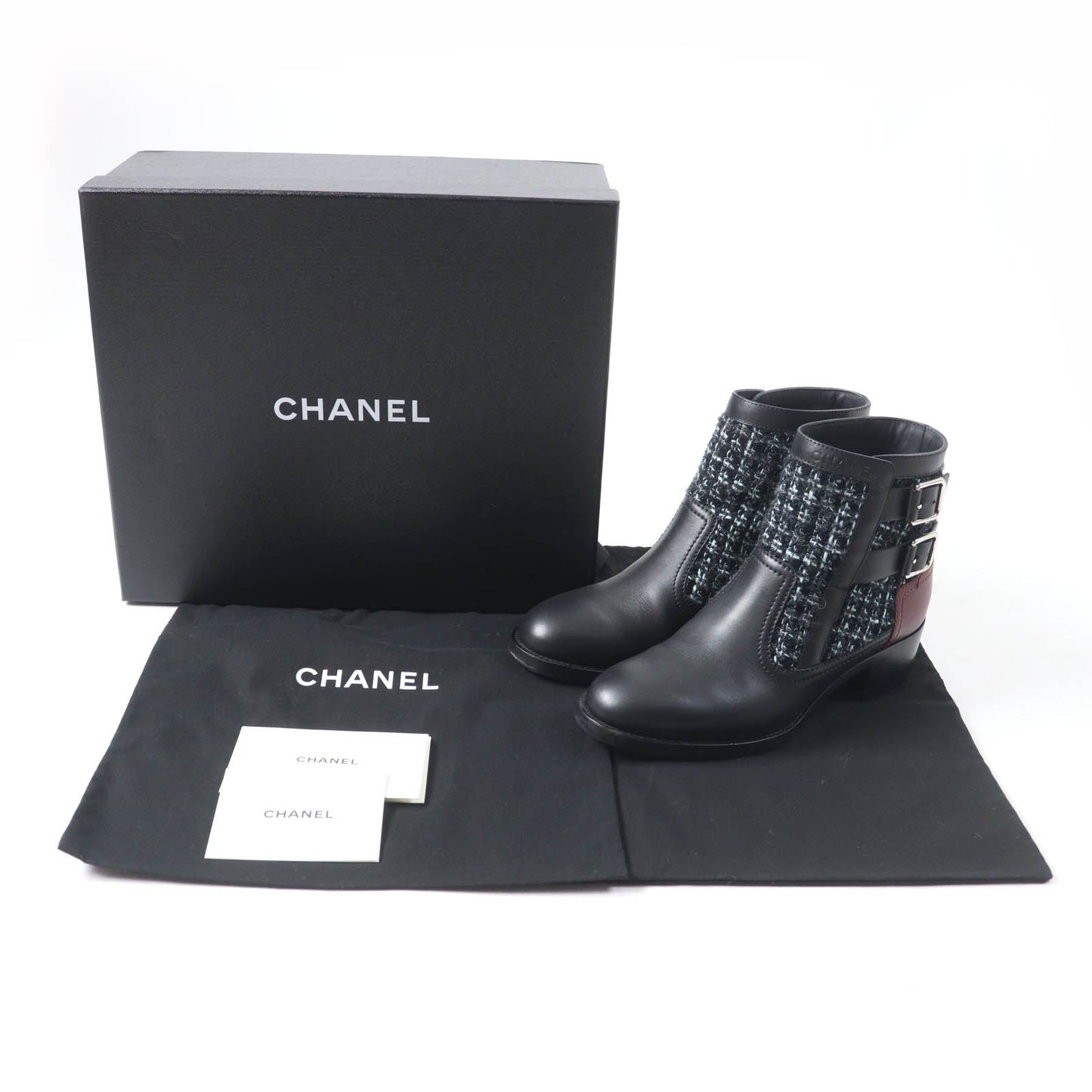 Chanel 22B G39334 Leather Tweed Ankle Boots