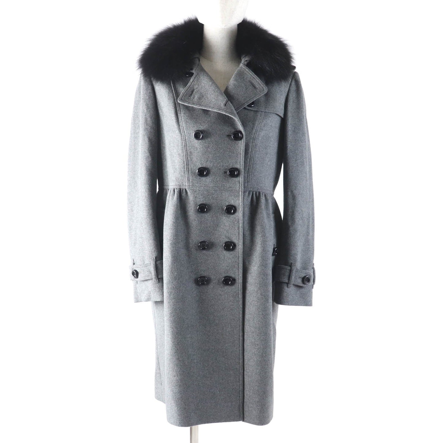 Burberry London Logo Button Wool Cashmere Fox Fur Coat