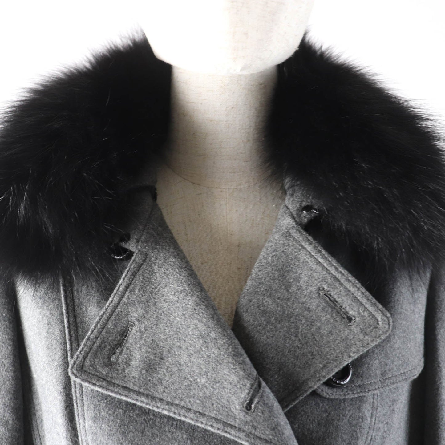 Burberry London Logo Button Wool Cashmere Fox Fur Coat