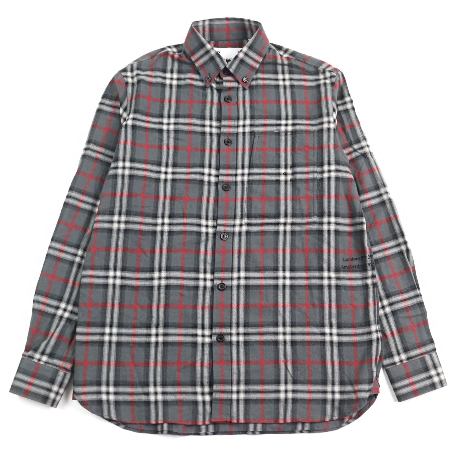 Burberry London 8057292 Cotton Embroidered Blur Check Button-Down Flannel Shirt