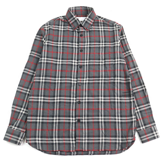 Burberry London 8057292 Cotton Embroidered Blur Check Button-Down Flannel Shirt