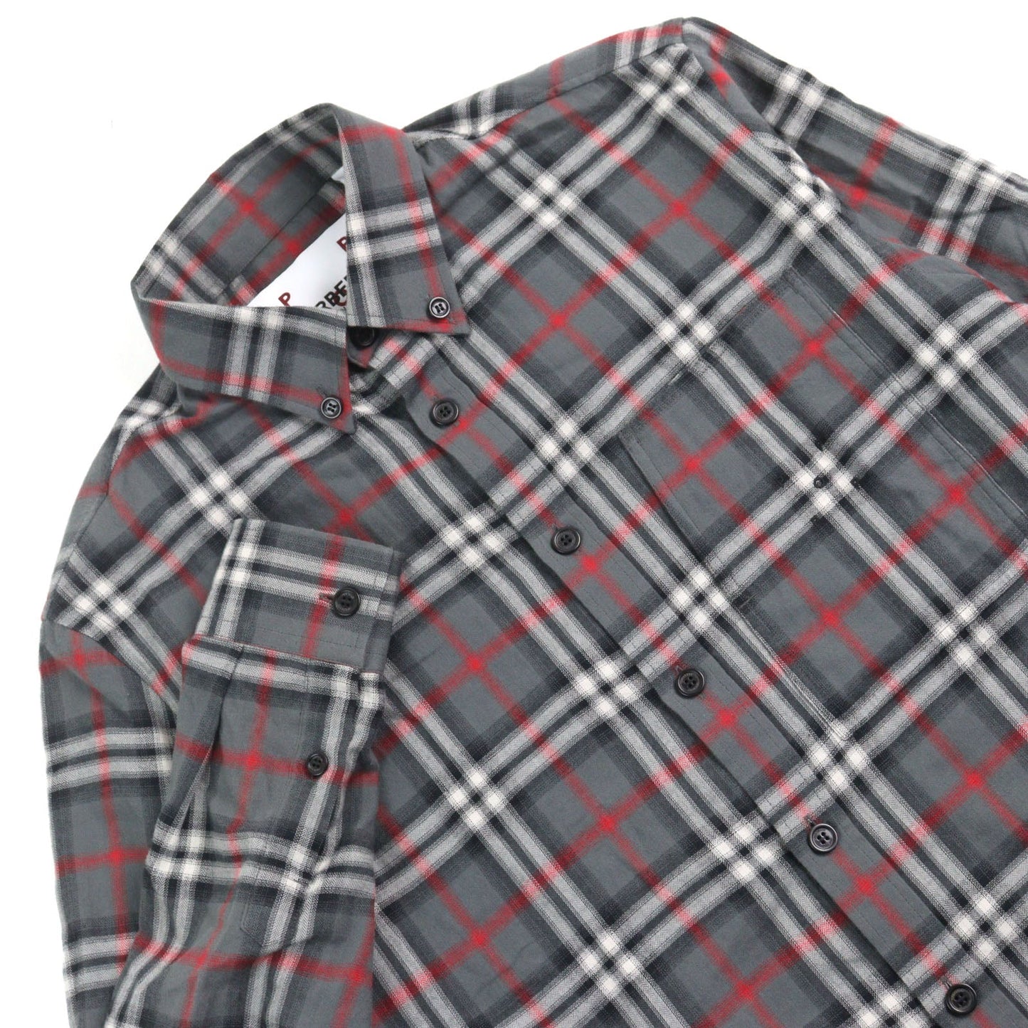 Burberry London 8057292 Cotton Embroidered Blur Check Button-Down Flannel Shirt