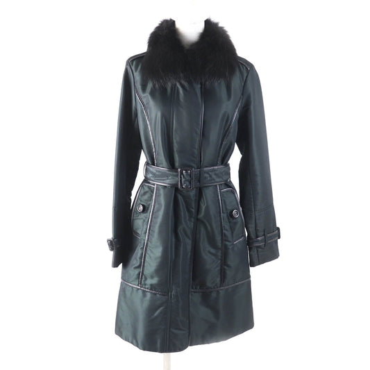 Burberry London Sheep Leather Fox Fur Lamb Leather Piping Belted Coat