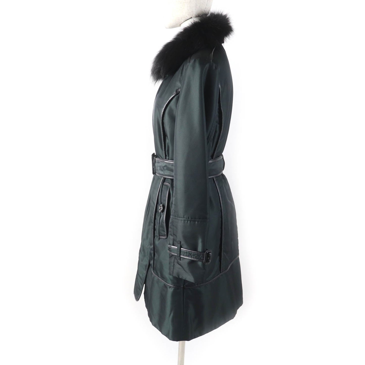 Burberry London Sheep Leather Fox Fur Lamb Leather Piping Belted Coat