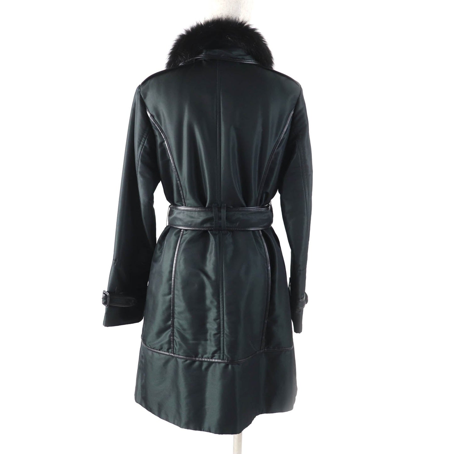 Burberry London Sheep Leather Fox Fur Lamb Leather Piping Belted Coat