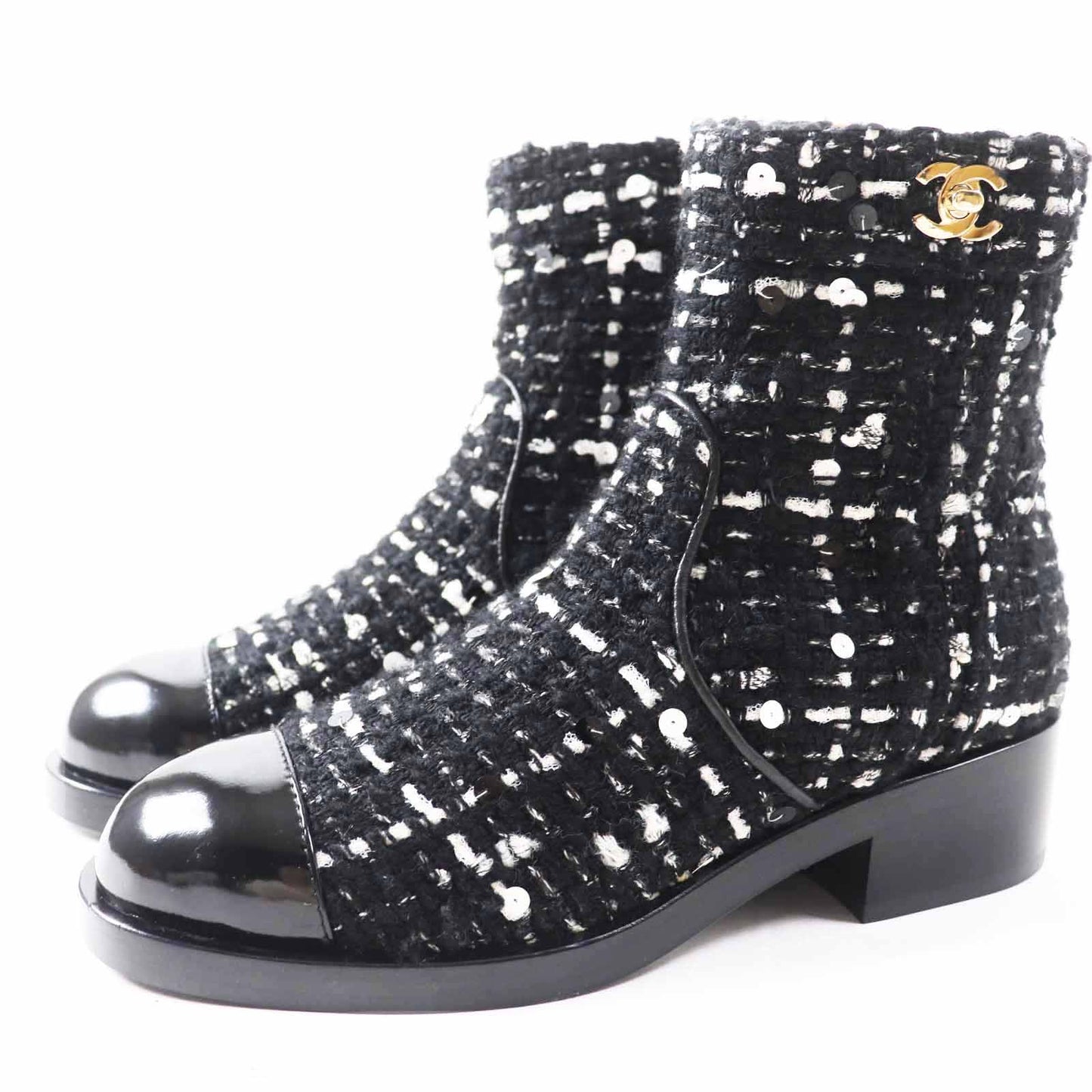 Chanel COCO Mark Turnlock Tweed Short Boots