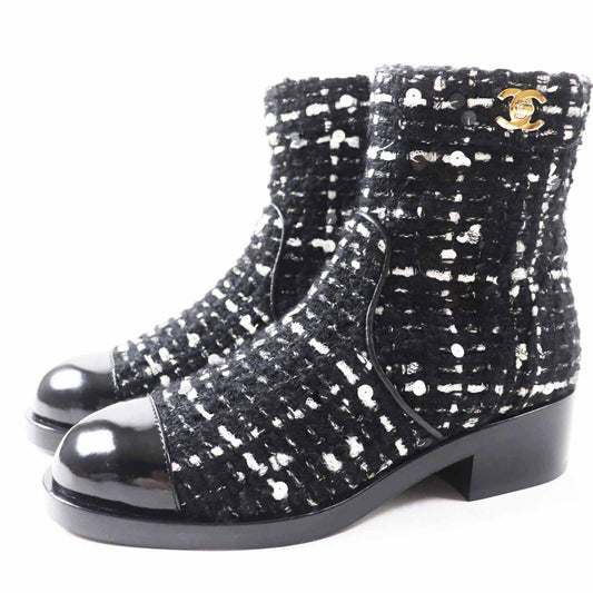 Chanel COCO Mark Turnlock Tweed Short Boots