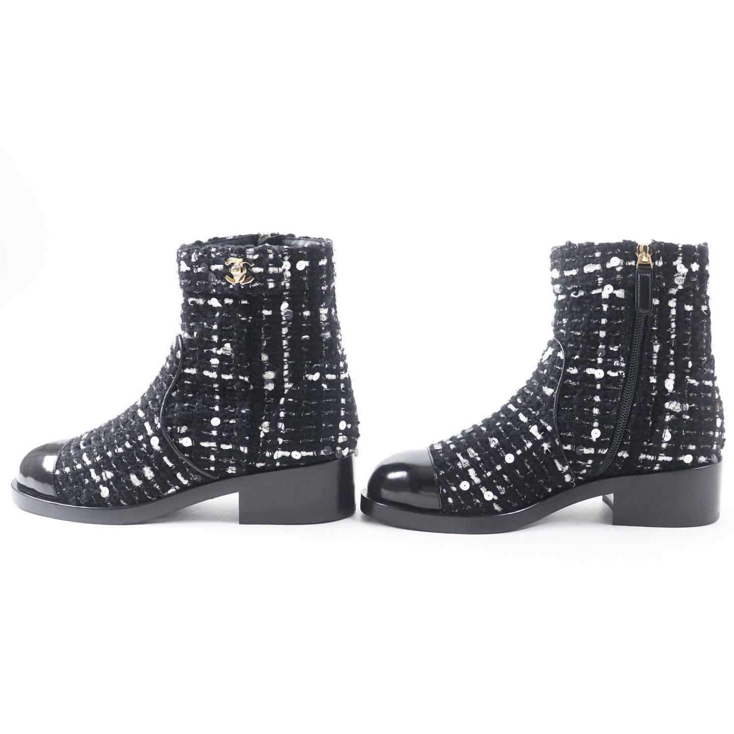Chanel COCO Mark Turnlock Tweed Short Boots