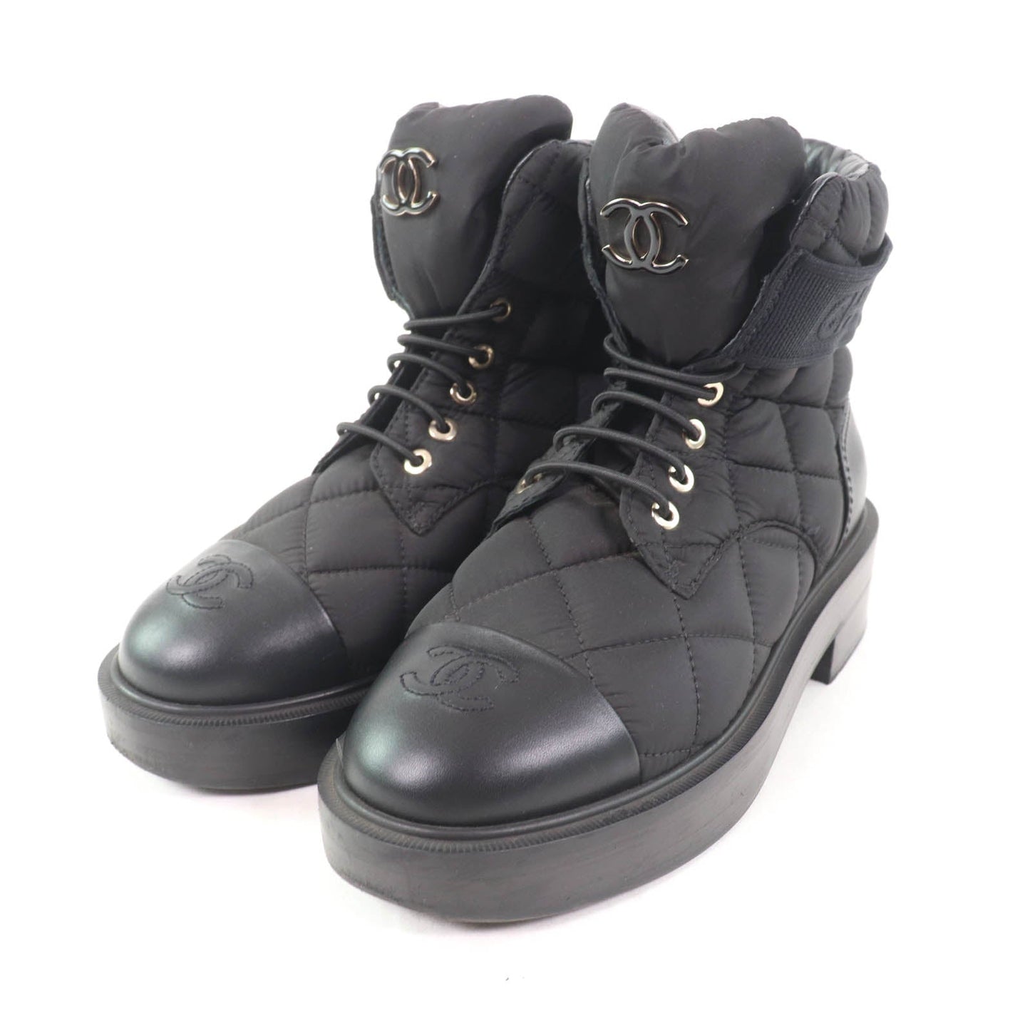 Chanel COCO Mark Metal Logo Leather Short Boots