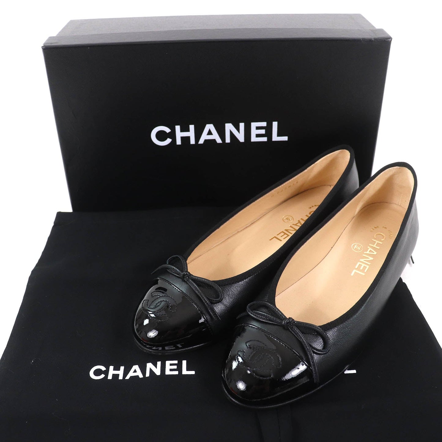 Chanel COCO Mark Ribbon Flat Shoes Calfskin Pumps