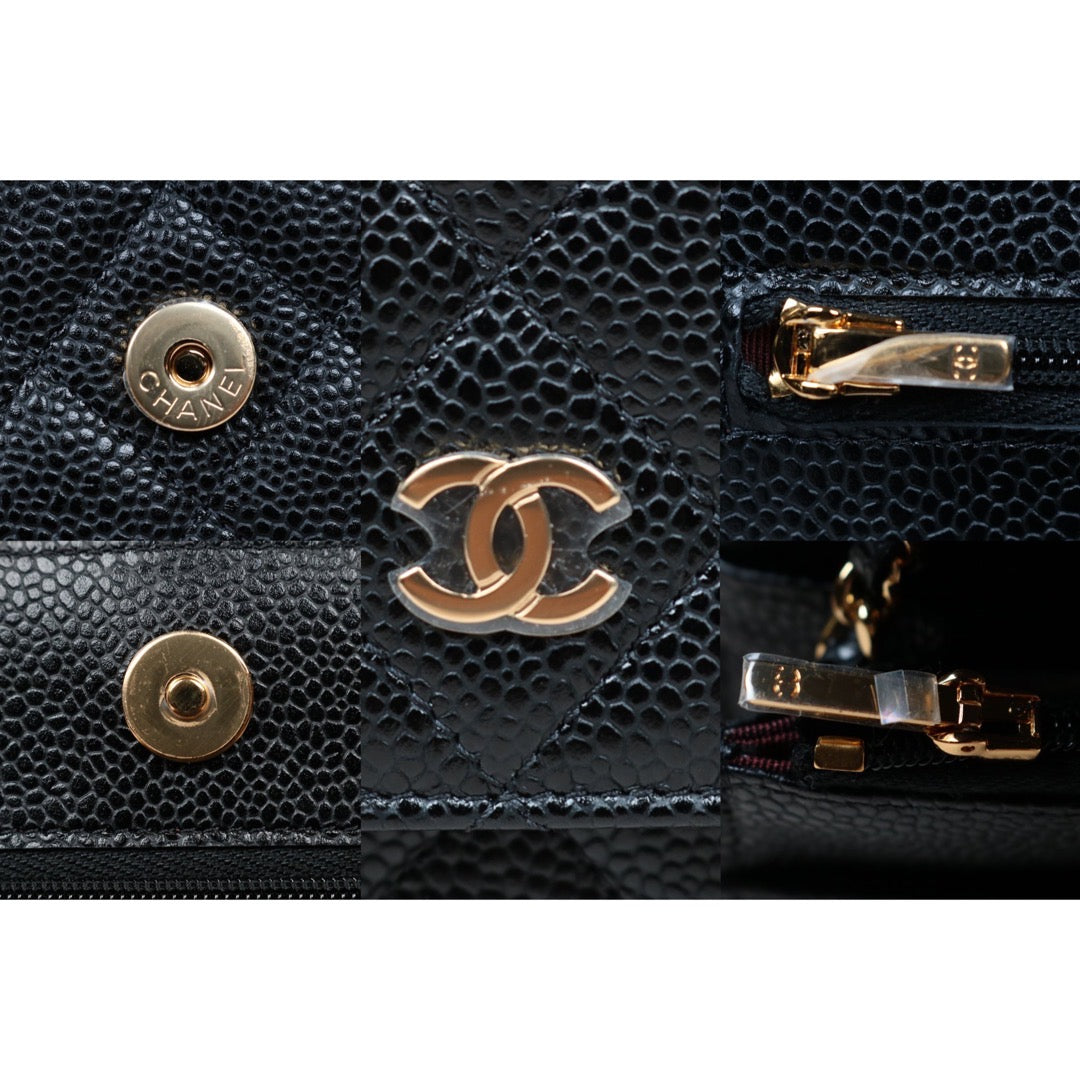 Rank SA｜ CHANEL Matelasse Caviar Skin Chain Wallet Black Gold Hardware Made in 2020-2021 Year ｜S24061101