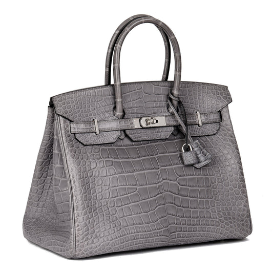 Hermes Gris Paris Matte Alligator Leather Birkin 35cm Retourne Tote