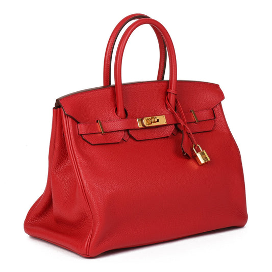 Hermes Vermillion Clemence Leather Birkin 35cm Retourne Tote