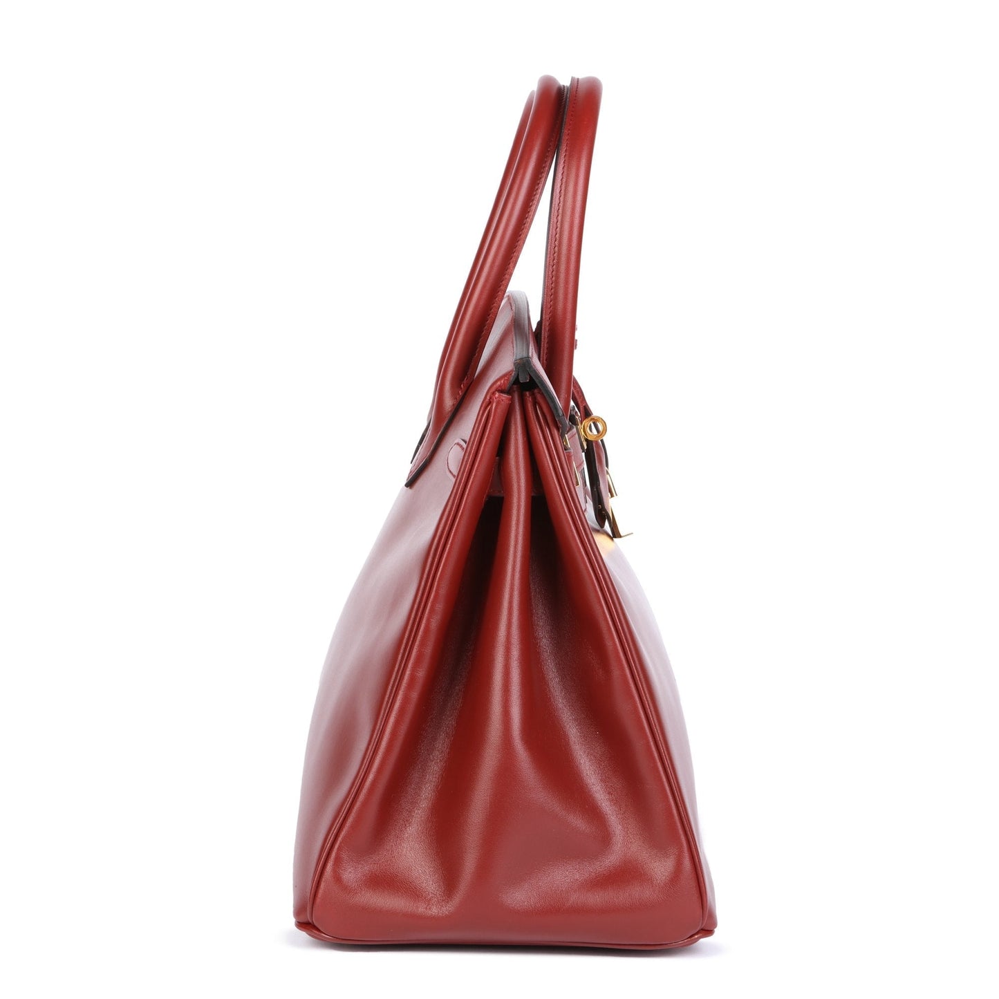 Hermes Rouge Vif Box Calf Leather Vintage Birkin 35cm Retourne Tote